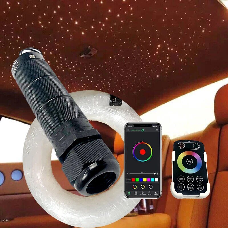 App الألياف مصباح صغير 6 واط RGBW سيارة غرفة أضواء نجوم LED البصرية سقف على شكل نجمة طقم إضاءة الألياف البصرية RF التحكم المحمول WP QJ-L006