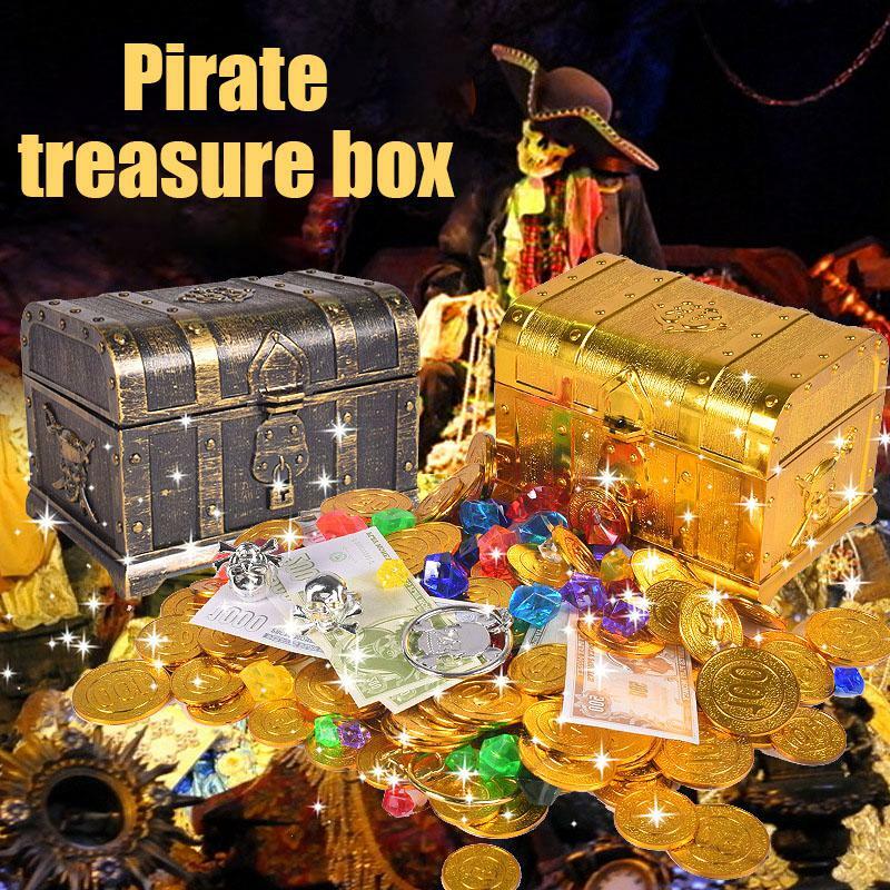 كابتن القراصنة الطرف البلاستيك الذهب الكنز الصدر النقود ، عملة ذهبية ، لعبة أطفال هدية