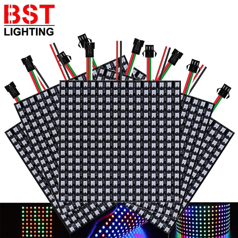 1 ~ 5 قطعة WS2812B RGB LED الرقمية مرنة فردي عنونة مصباح لوح قطاع WS2812 8x8 16x16 8x32 وحدة مصفوفة الشاشة 5 فولت