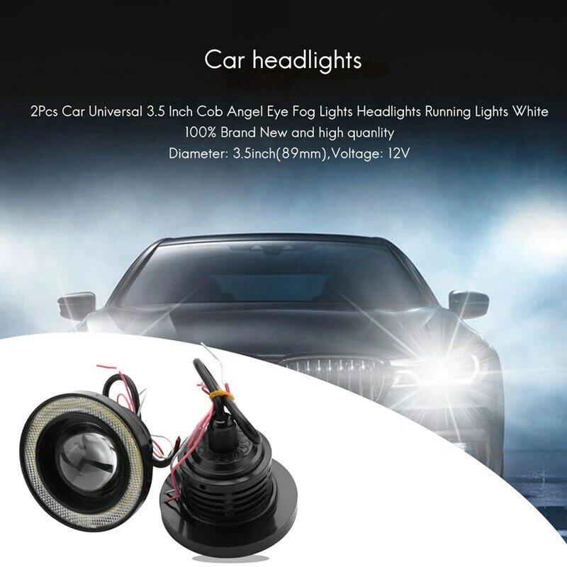 العالمي سيارة الملاك العين أضواء الضباب ، Cob Cob المصابيح الأمامية ، الأبيض تشغيل أضواء ، 3.5 "، 6 قطعة