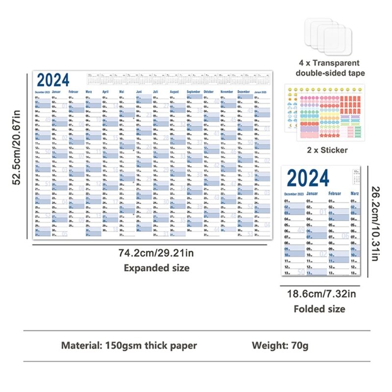 K1AA 2024 تقويم مخطط سنوي 2024 تقويم مخطط عام كامل من 1.2023 12.2025، 74x52 سم مخطط منظم منزلي