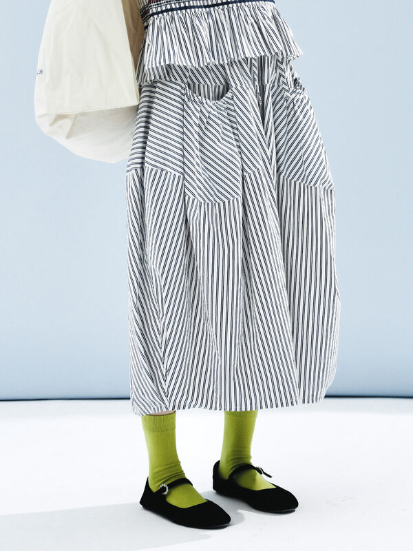 تنورة جيب مطبوعة مخططة بخصر مرن للنساء ، تصميم أصلي ، من Imakoni