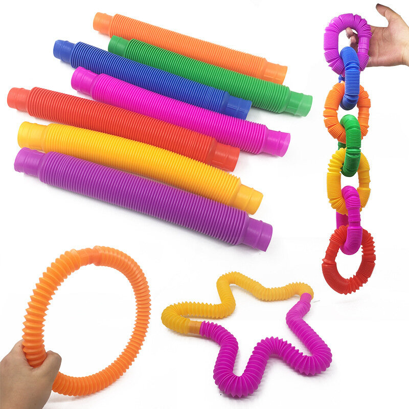 5 قطعة من البلاستيك الملونة البوب أنبوب لفائف الأطفال الإبداعية السحرية لعبة دائرة ألعاب مضحكة التنمية المبكرة التعليمية للطي لعبة