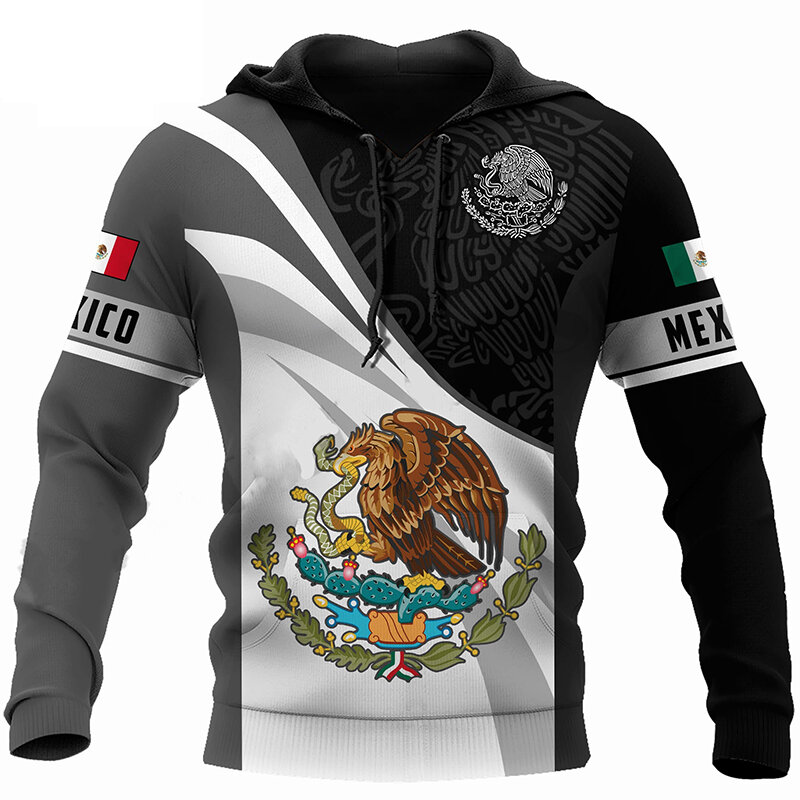 المكسيكي الرجال هوديي ملابس كبيرة الحجم المكسيك الوطنية شعار مطبوعة الشارع موضة البلوز المتضخم الرجال بلايز Camisa