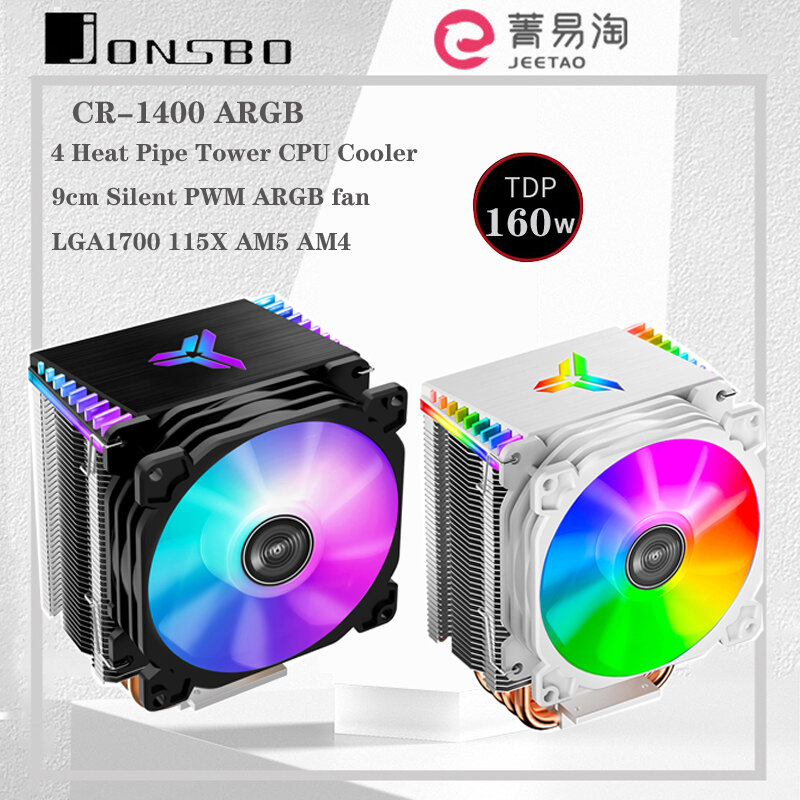 JONSBO-CR-1400 وحدة المعالجة المركزية برودة ، بالوعة الحرارة ، 4 برج أنابيب الحرارة ، ITX 5 فولت ، 3Pin ، معالج مروحة صامتة ، إنتل LGA1700 ، 115X ، 1200 ، AM5