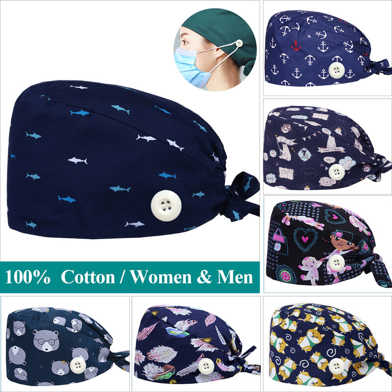 القرش البحرية طباعة فرك قبعات نمط التمريض العمل قبعة النساء الرجال 100% القطن سبا البلاستيك التجميل الشيف الجمجمة قبعة M285