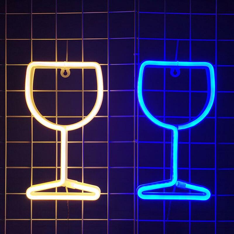 ضوء النيون الزخرفية للجدول ، والزجاج والنبيذ الإبداعي ، مصباح الديكور غير صارخ
