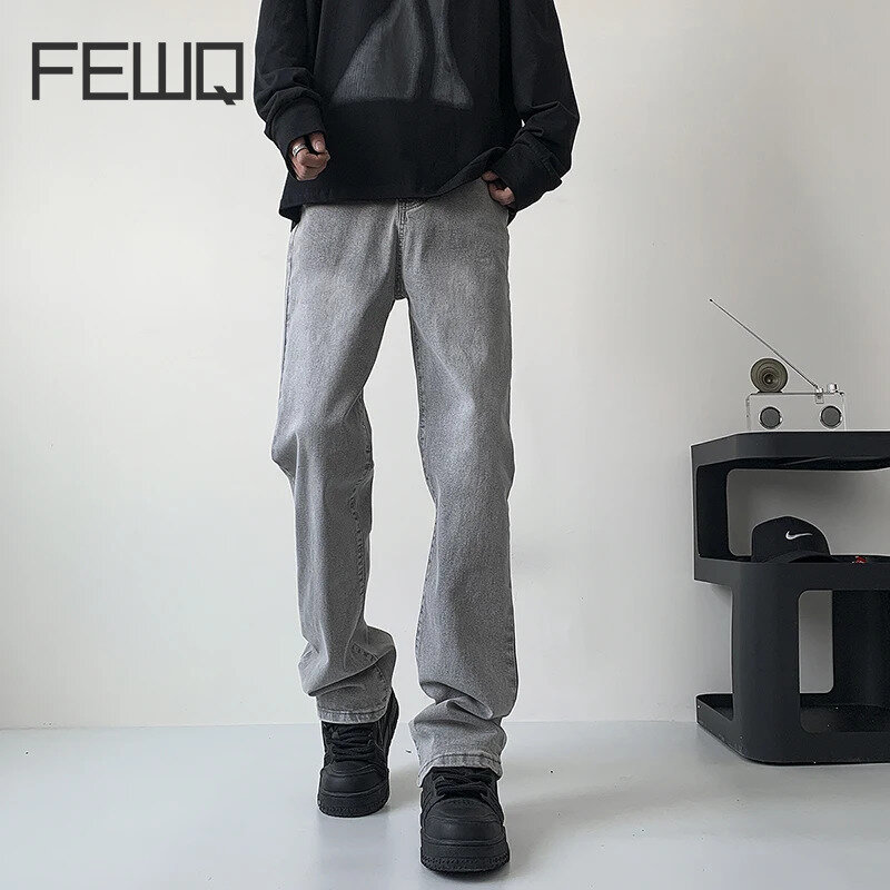 FEWQ-بنطلون جينز مطاطي مغسول للرجال ، بنطلون كاجوال فضفاض ، بنطلون أحادي اللون ، موضة كورية ، الصيف ، 24X8388 ،