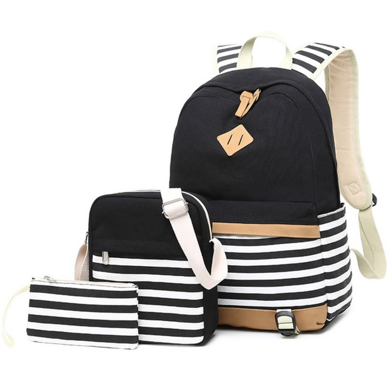 قماش حقيبة المدرسة مجموعة 3 قطع خفيفة الوزن في سن المراهقة الفتيات Bookbags معزول حقيبة الغداء حقيبة مقلمة على ظهره