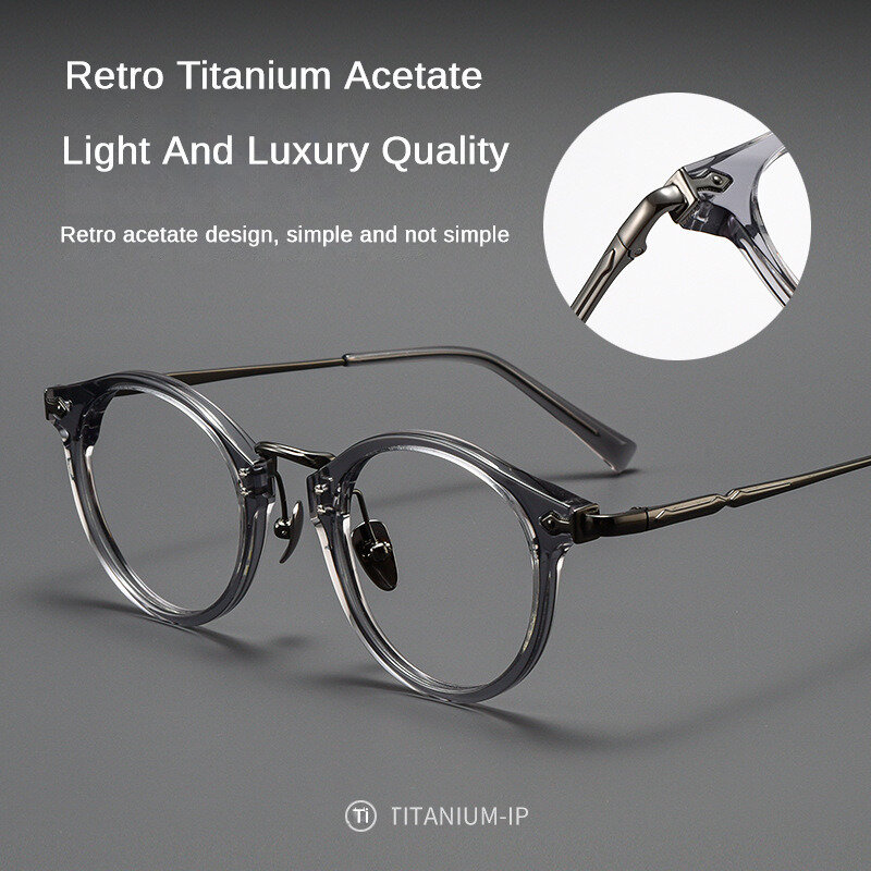 إطار نظارات من الأسيتات العتيق للرجال ، نظارات دائرية بسيطة من التيتانيوم للقراءة ، نظارات طبية لقصر النظر ، مصمم علامة تجارية عالي الجودة