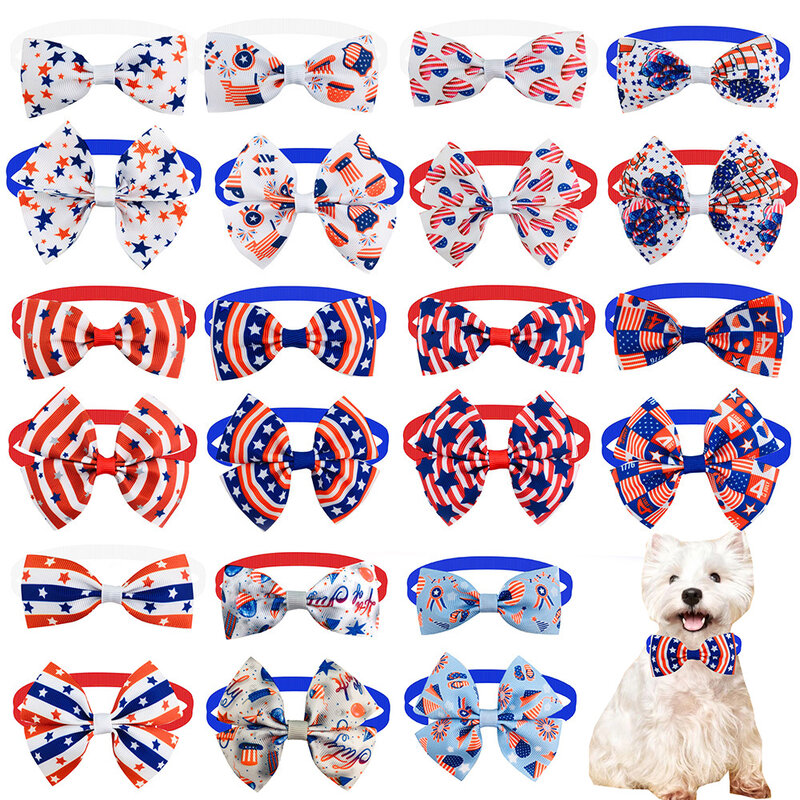 50 قطعة كلب ربطة القوس Necktie ربطة العنق عيد الاستقلال الأمريكي الكلب Grooming اكسسوارات Bowknot عطلة كلب صغير طوق لوازم