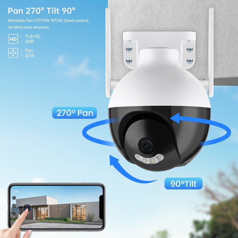 كاميرا مراقبة ذكية PTZ تعمل بالواي فاي ، تكبير رقمي 5x ، كشف بشري ، رؤية ليلية ، كاميرا CCTV IP ، حماية أمنية ، ONVIF ، 8MP ، 4K