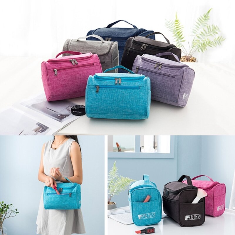 حقيبة مكياج محمولة للنساء والرجال مزودة بسحاب لأدوات الزينة، حقيبة تنظيم مريحة، سعة كبيرة، حقيبة مستحضرات تجميل متعددة