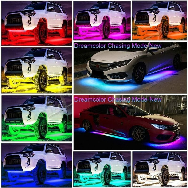 نيون ليد RGB أسفل ضوء السيارة توهج عن بعد/تحكم بتطبيق مرن شريط ضوء تحت الجسم للسيارة