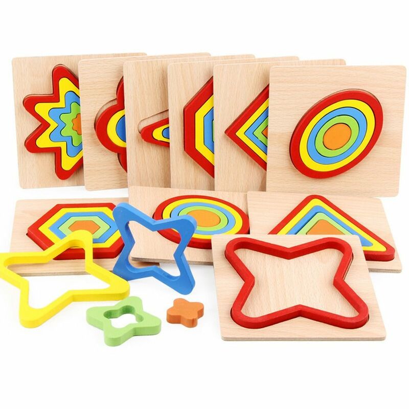لوحة ألغاز خشبية ملونة للأطفال ، شكل هندسي ، لعبة مونتيسوري ، بانوراما الإدراك ثلاثية الأبعاد ، لعبة الوالدين والطفل ، التنوير