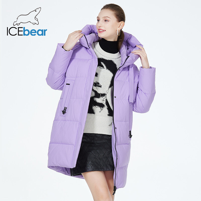 ICEbear 2023 الشتاء النساء البخاخ السترات منتصف طول السيدات معاطف القطن عادية العلامة التجارية الدافئة مبطن معطف GWD3873I