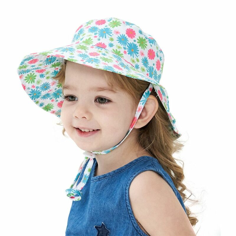 الأشعة فوق البنفسجية حماية الرقبة غطاء Ear لمدة 0-8 سنوات حافة واسعة مع حزام الذقن قابل للتعديل قبعة الشاطئ الطفل الشمس قبعة دلو قبعة