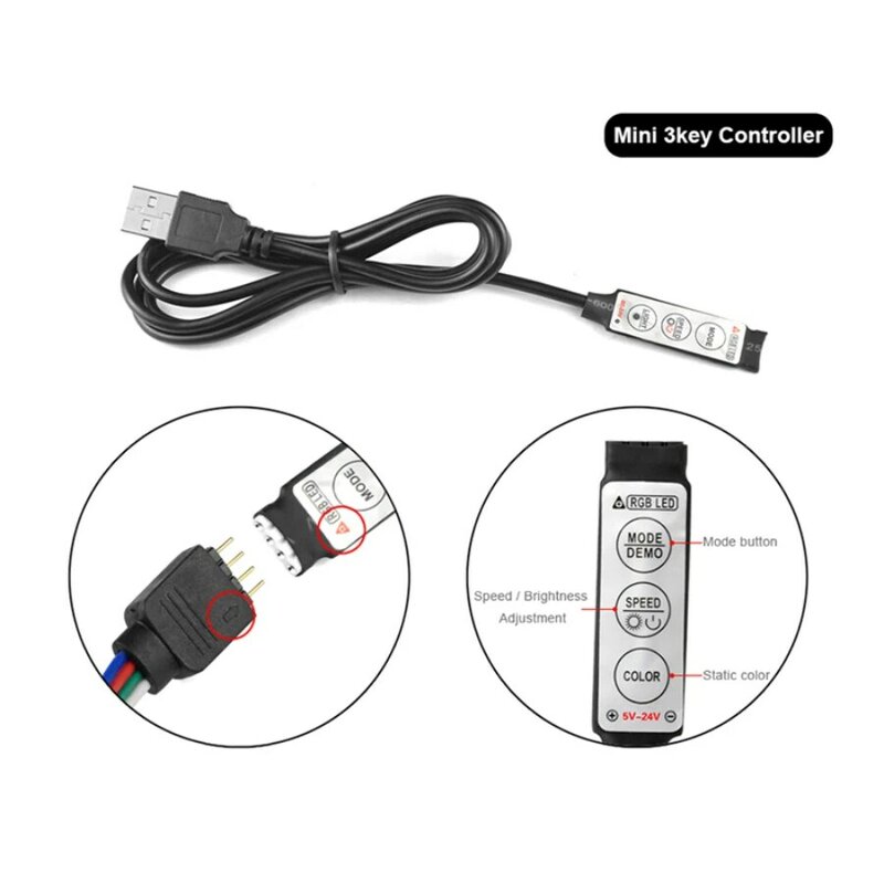 USB 5 فولت صغيرة 24key RGB LED تحكم 3key تحكم صغير بسيط باهتة ل 5050 3528 2835 5 فولت RGB LED قطاع أضواء 4Pin