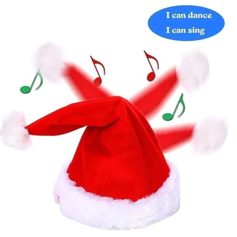 الكهربائية مضحك سانتا قبعة مع موسيقى عيد الميلاد والغناء والرقص قبعة ، اكسسوارات زي للعروض ، لعبة ، H3Y0