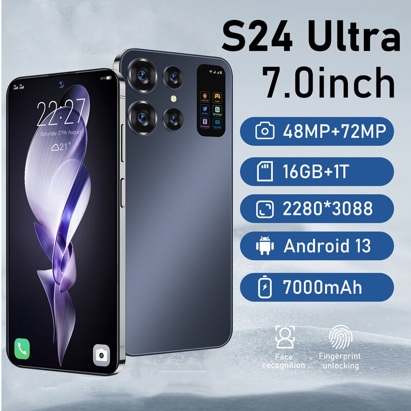 هاتف ذكي S24 Ultra يعمل بنظام أندرويد ، هاتف محمول ، هاتف محمول ، إصدار عالمي ، شبكة 4G ، شبكة 5G ، أندرويد ، S24 ، 16 GB + 1 ، 1500 mAh ، 48 + 72mp