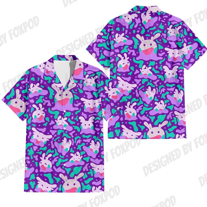 الرجال أنيمي نمط قميص بأكمام قصيرة ، الكرتون الحيوان نمط الطباعة ، المتضخم هاواي ، الأصلي Harajuku الملابس ، الصيف