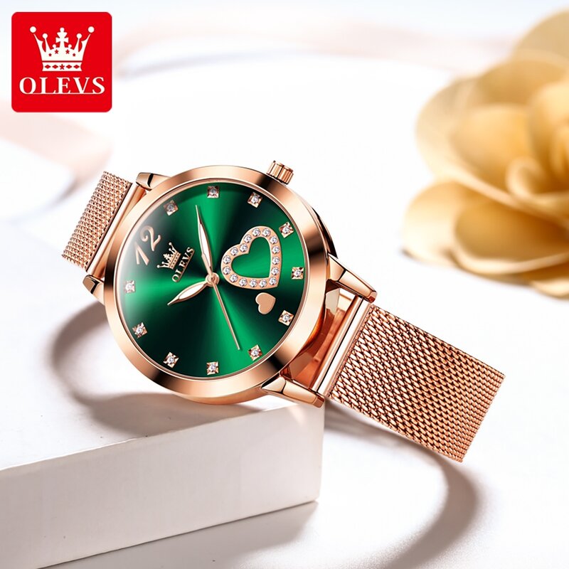ساعة أوليف كوارتز نسائية بقرص أخضر ، فولاذ مقاوم للصدأ ، مقاوم للماء ، ساعة يد نسائية ، علامة تجارية مشهورة ، أزياء فاخرة