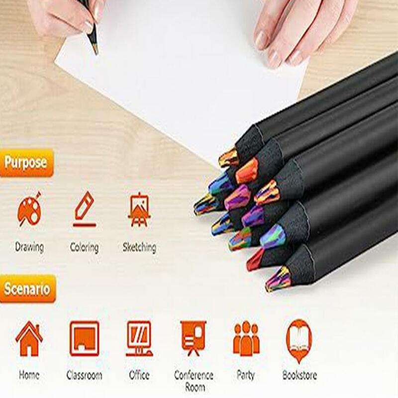 مجموعة أقلام رصاص قوس قزح خشبية سوداء ، 12 لون متنوعة ، الكبار ، رسم الأطفال ، التلوين ، الرسم ، أقلام رصاص متعددة الألوان ، لوازم الفن ، 12 قطعة