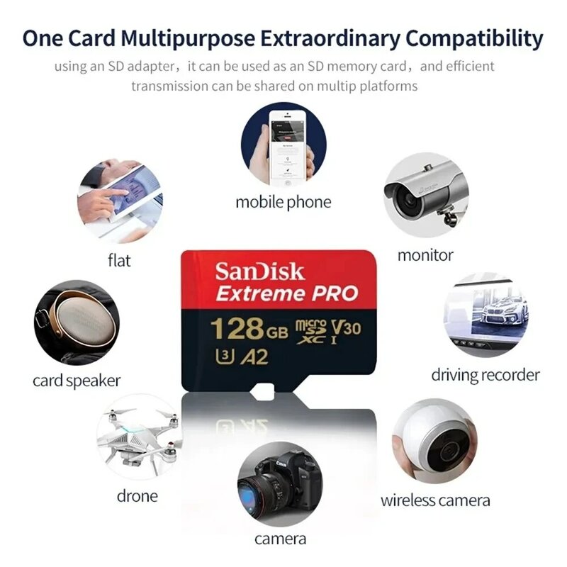 بطاقة ذاكرة SanDisk-Extreme mro SD ، بطاقة ذاكرة فلاش ، U3 4K V30 بطاقات Microsd TF ، وضع GB ، 64GB ، 32GB ، GB ،