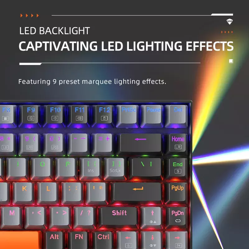 لوحة مفاتيح للألعاب سلكية قابلة للتبديل الساخن ، 6 ألوان بإضاءة خلفية 84 مفتاحًا لأجهزة الكمبيوتر المحمول للاعبين