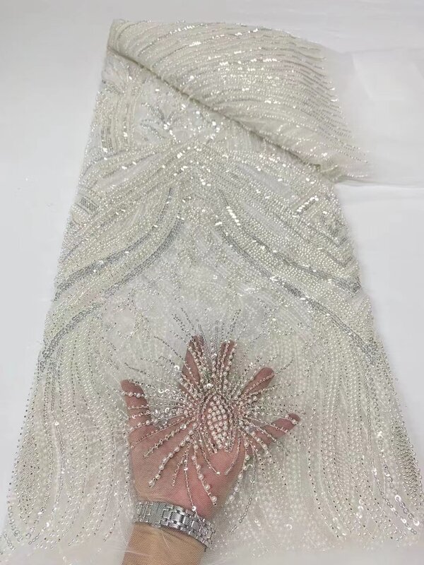 فاخر أسود الخرز الدانتيل اليدوية النسيج الفرنسية فستان الزفاف أحدث نيجيريا التطريز سعر جيد مع الترتر جديد