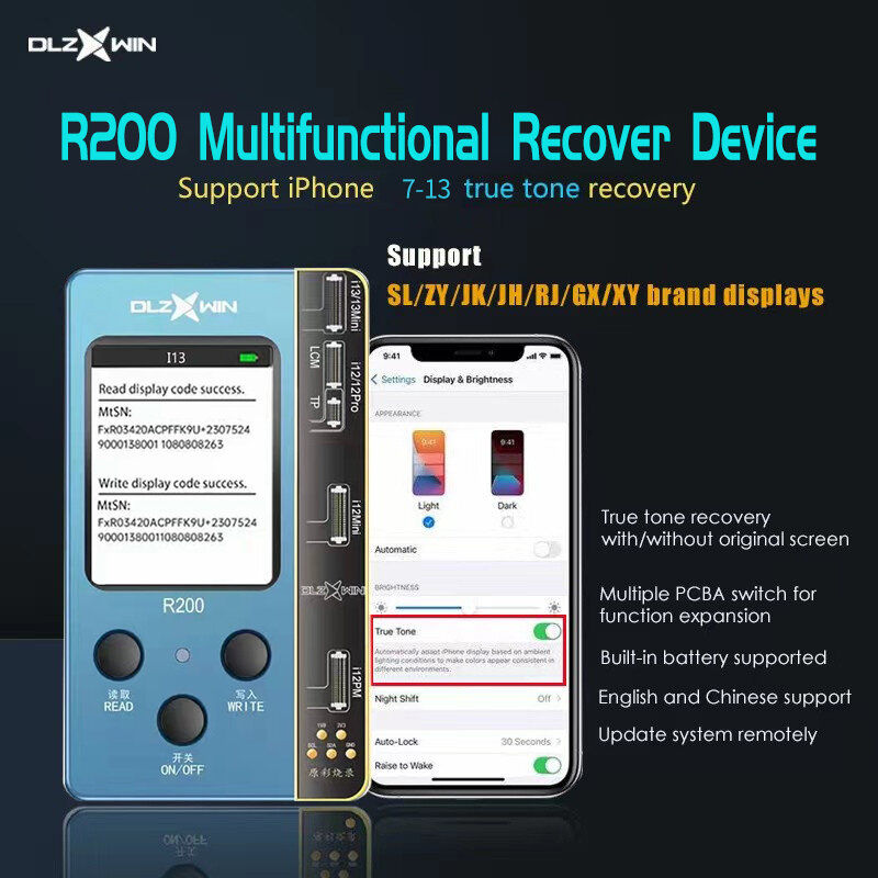 DL R200 إصلاح اللون الأساسي الترميز آيفون X-11-12-13-14 برو بطارية إعادة الأسلاك رمز الكفاءة هو صفر الوجه ID شعرية R100P