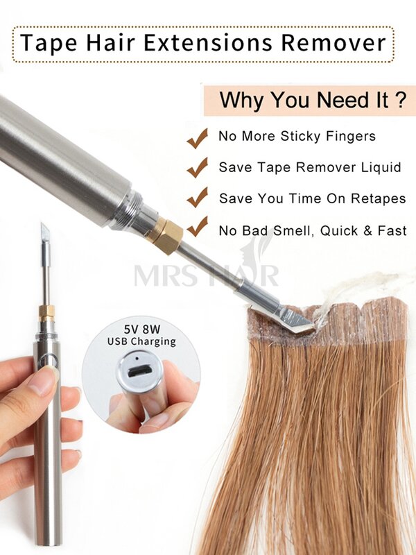 MRS HAIR قلم ريتابي سريع لإزالة الشعر من MRS لتطويل الشعر بدون أصابع لاصقة ومزيل الغراء وطرف مسطح 1100 مللي أمبير في الساعة