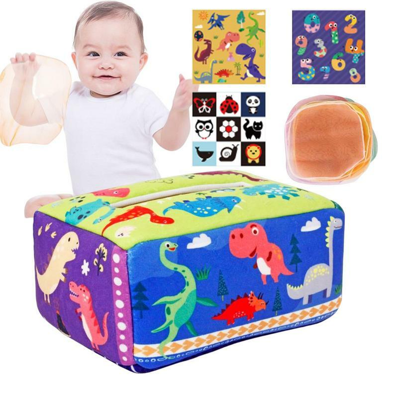 صندوق مناديل قابل للسحب للأطفال الرضع ، أوشحة مجعد محشوة ، لعبة حسية مونتيسوري ، ألعاب تعليمية للرضع ، من 6 إلى 12 شهرًا