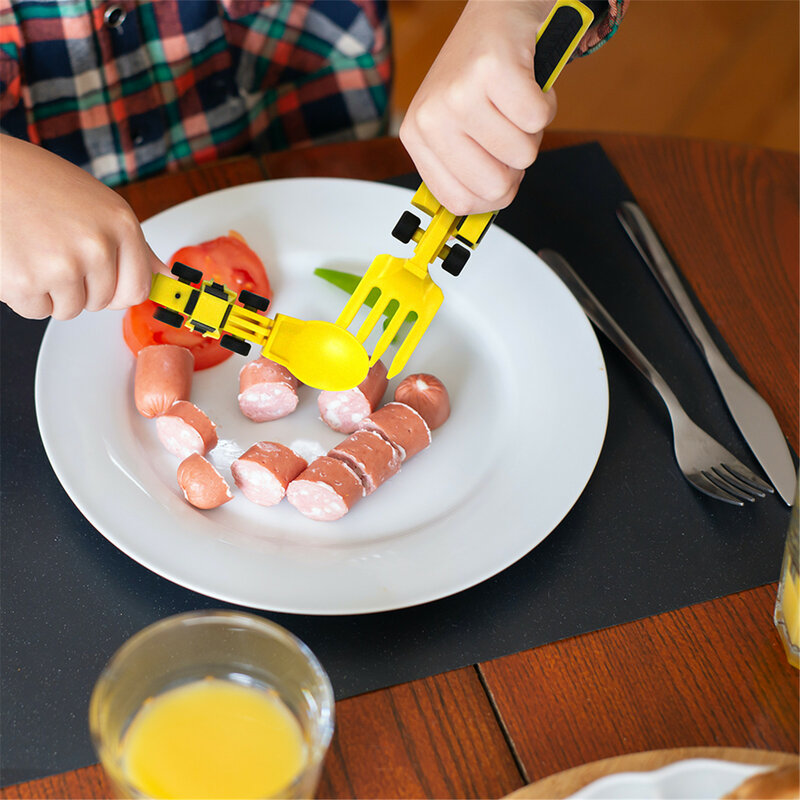 3 قطعة/المجموعة مبتكرة الأطفال سيارة أدوات المائدة جرافة حفارة مجرفة السكاكين الاطفال المائدة باستخدام المواد اختبار للسلامة
