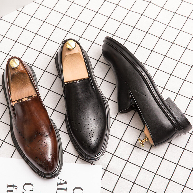 الرجال منحوتة جوفاء الأحذية الجلدية الرسمية البريطانية موضة بسيطة مجموعة قدم النسخة الكورية من الأعمال أحذية جلدية غير رسمية PX103