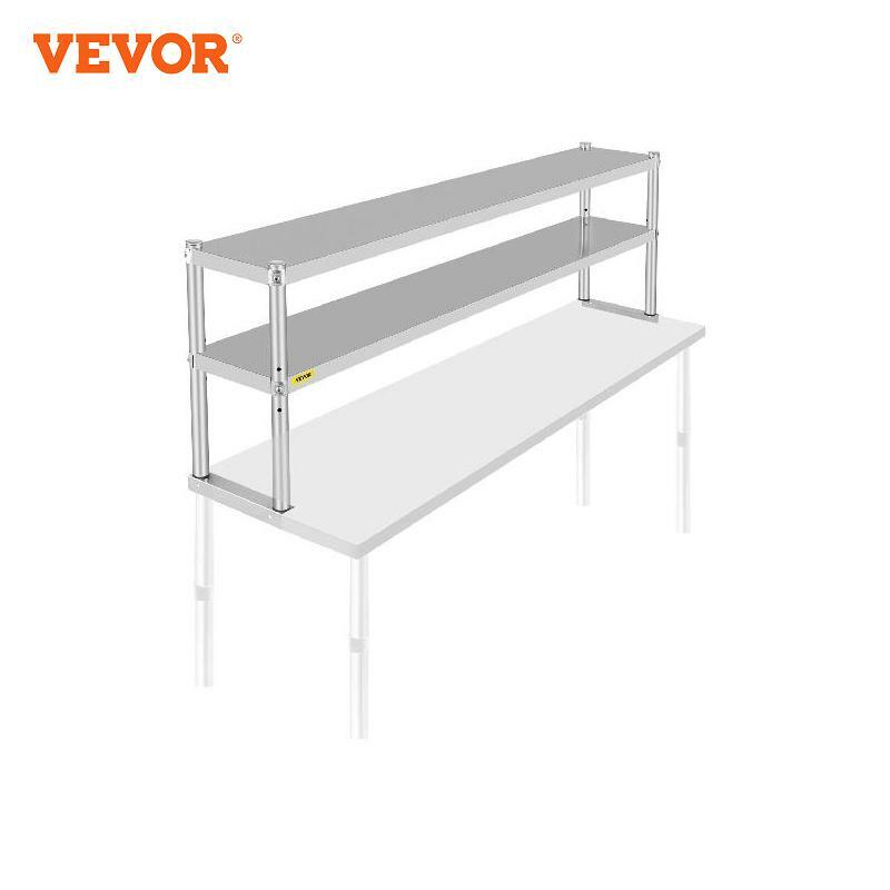 VEVOR-رف من الفولاذ المقاوم للصدأ من الدرجة المزدوجة ، رف سطح مزدوج متعدد الأحجام ، رف إضافي قابل للتعديل للارتفاع للمطبخ والمطعم