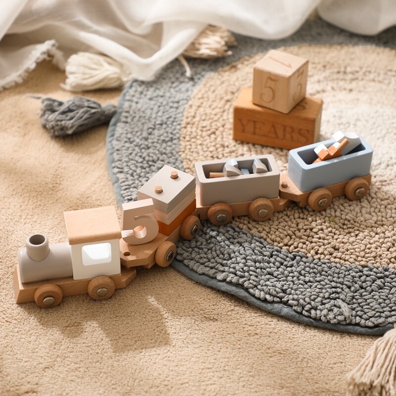 لعبة قطار عيد ميلاد خشبية للأطفال ، نموذج محاكاة ، مونتيسوري الطفل ، ألعاب تعليمية ، عربة ، هدايا تعليمية للأطفال