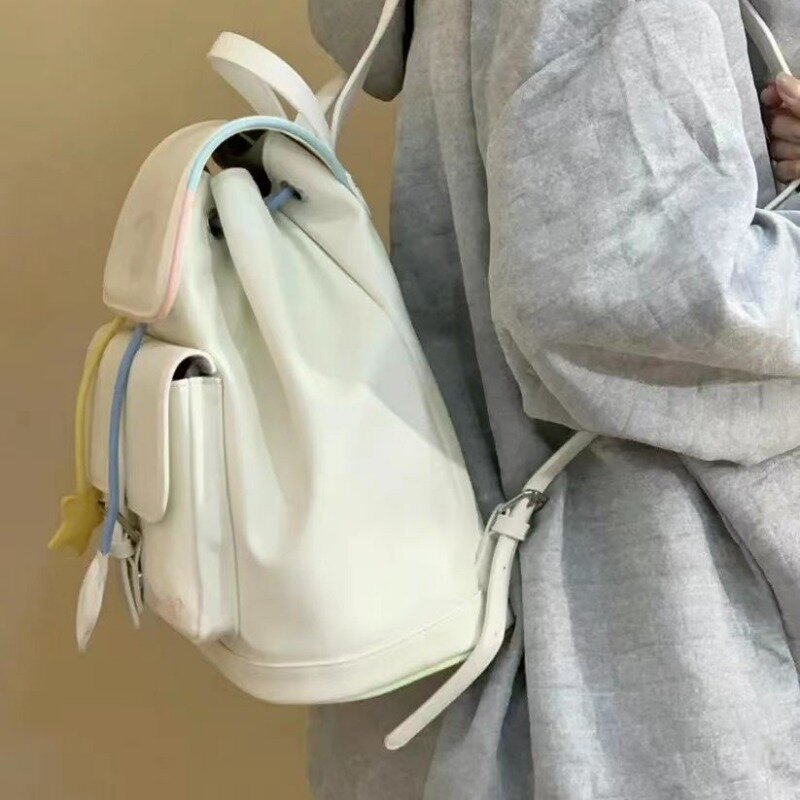 Xiuya-حقيبة ظهر جلدية لطيفة للنساء ، طلاب صغار ، حقائب جمالية ، مصمم كوري ، موضة جديدة ، حقائب ظهر شبابية غير رسمية للإناث