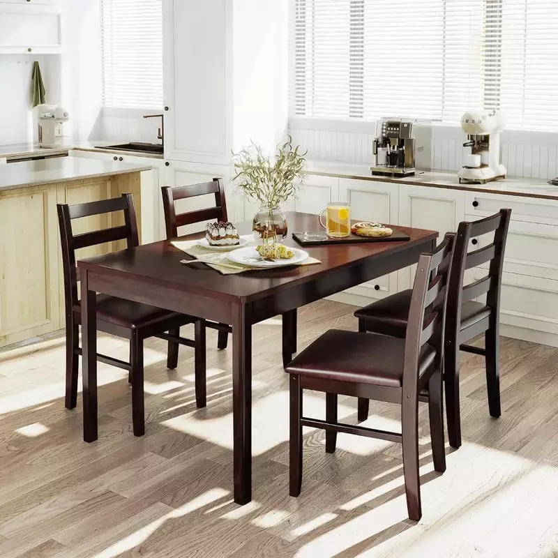 مجموعة طاولة طعام لـ 4 ، طاولة مطبخ صغيرة وكراسي للمنزل والشقة ، مطبخ خشبي من 5 قطع ومطبخ وغرفة طعام