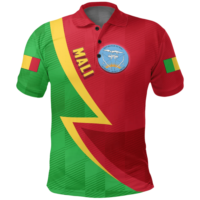 قميص بولو رجالي مطبوع بخريطة Mali ، شعار وطني ، قميص رجالي بأكمام قصيرة ، ملابس غير رسمية ، توبات أولاد