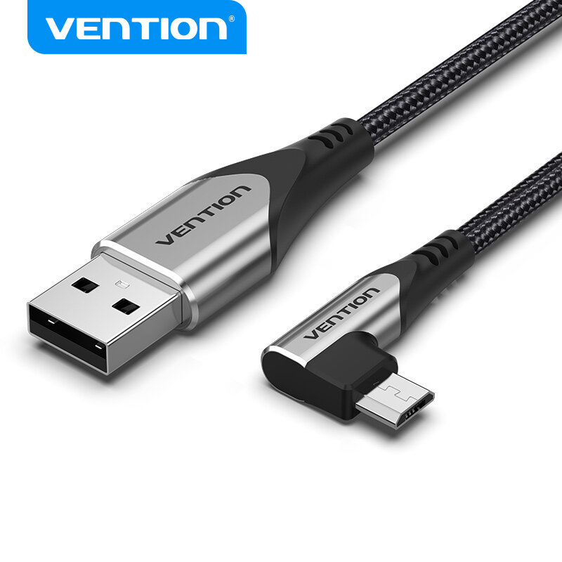 Vention-كابل Micro USB 3A 90 درجة للشحن السريع ونقل البيانات ، وكابل شاحن للهاتف الخلوي Xiaomi Remdi Samsung Android
