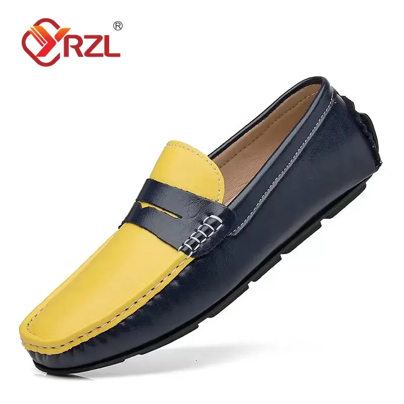 YRZL المتسكعون الرجال اليدوية حقيقية أحذية من الجلد عادية القيادة الشقق الانزلاق على الأخفاف الرجال مختلط الألوان حجم 48 أحذية رجالي