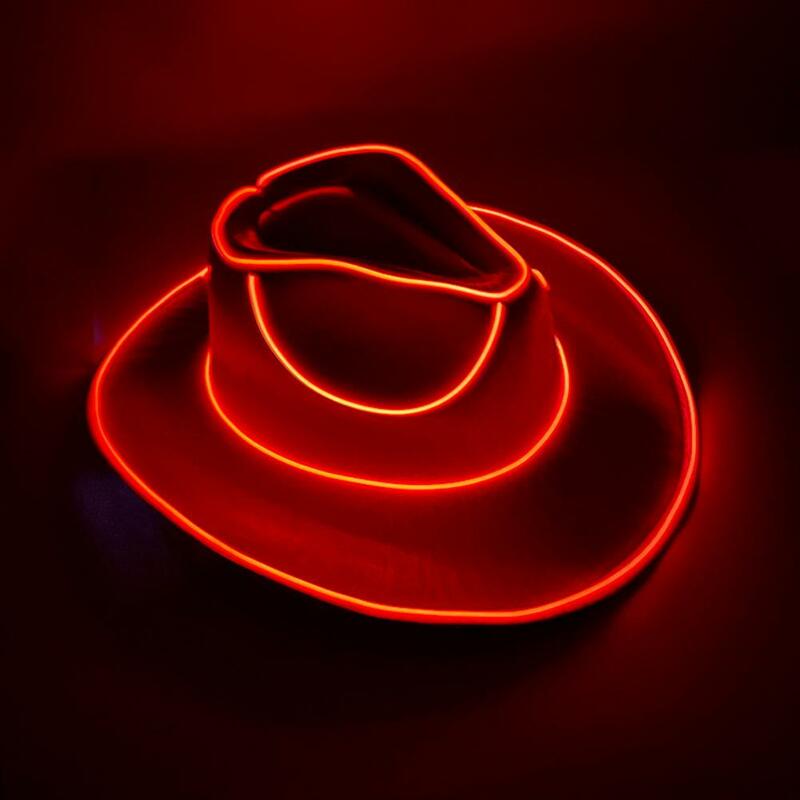 اللاسلكية ديسكو مضيئة LED قبعة راعية البقر ، ضوء متوهجة ملونة ، الهيب هوب العازبة ، وامض النيون ، الغربية قبعة رعاة البقر