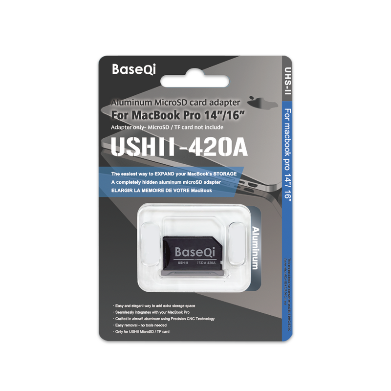 BaseQi MacBook 420AG الألومنيوم الشبح محرك مايكرو SD/TF بطاقة محول SD قارئ بطاقة لماك بوك برو الشبكية 14/16 بوصة