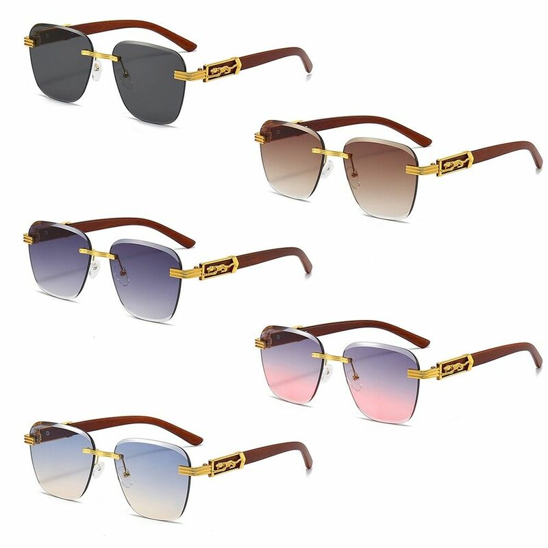 نظارات شمسية ديكور الفهد المعدني ، نظارات متدرجة ، نظارات شمسية عتيقة بدون إطار للنساء والرجال ، UV400