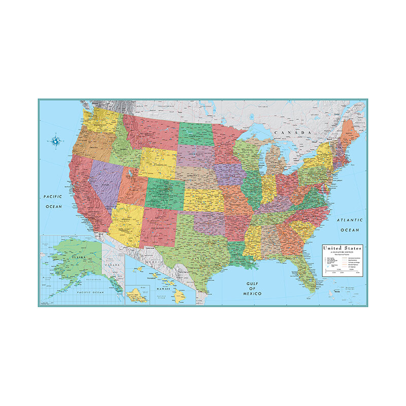 الخريطة الإدارية للولايات المتحدة 90*60 سنتيمتر ملصق فني ومطبوعات غير المنسوجة قماش اللوحة اللوازم المدرسية ديكور المنزل