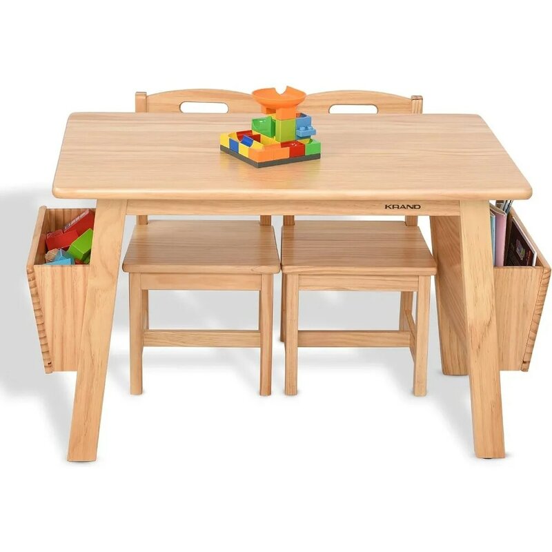 طاولة خشبية صلبة للأطفال ومجموعة 2 كرسي مع مكتب تخزين ، نشاط طفل صغير