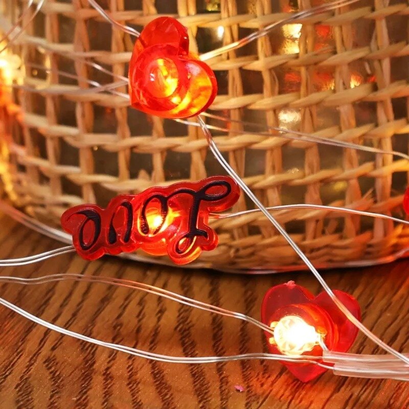 سلسلة ضوء قلب أحمر LED ، تعمل بالبطارية ، عيد الحب ، مصابيح ، إكليل ، زفاف ، حفلة ، عطلة ، ديكور منزلي ، خارجي ، 2 متر