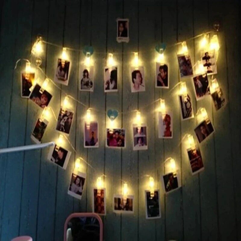 أضواء سلسلة LED مع حامل Clip الصور ، بطارية الجنية الأبيض الدافئ ، يصلح لعيد الميلاد ، السنة الجديدة ، الزفاف ، ديكور المنزل ، 1.5 متر ، 10 المصابيح