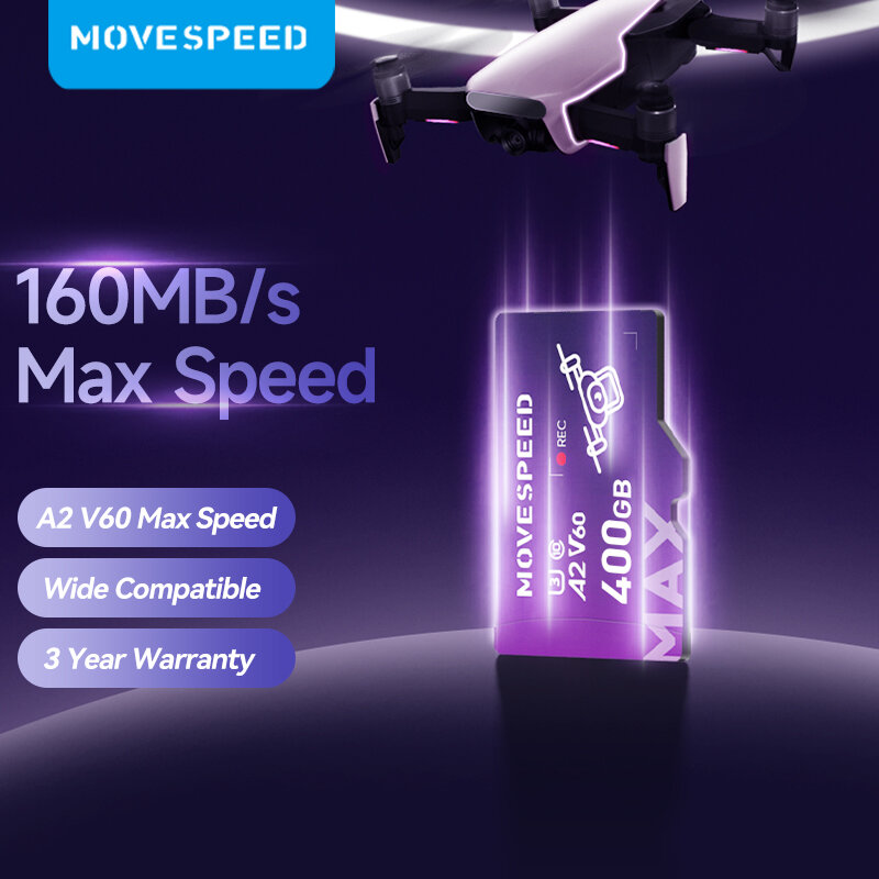 MOVESPEED-بطاقة SD صغيرة للكاميرا ، بطاقة ذاكرة فلاش ، عالية السرعة ، 16 GB ، 32GB ، 400GB ، 64GB ، 128GB ، 160 mbps ، U3 ، 1 تيرا بايت